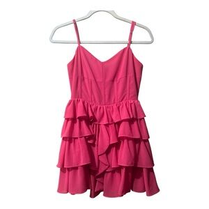 Olivaceous Pink Tiered Ruffle Mini Dress for Cocktail